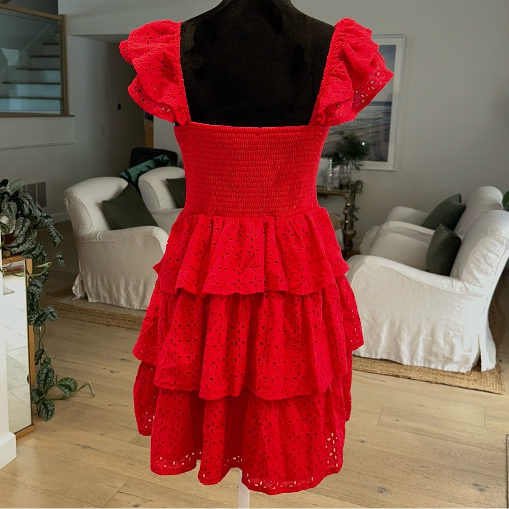Altar’d State Amira Red Eyelet Ruffle Mini Dress - Picture 3 of 11